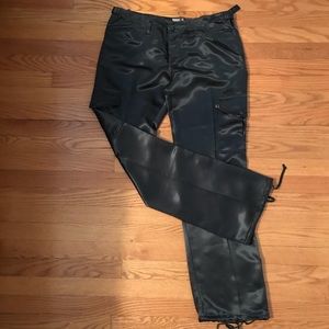 Army Green Satin Cargo Pant